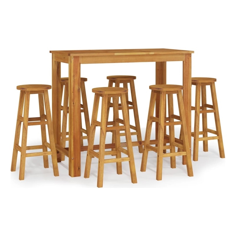 vidaXL 7 Piece Solid Acacia Wood Bar Set in Natural