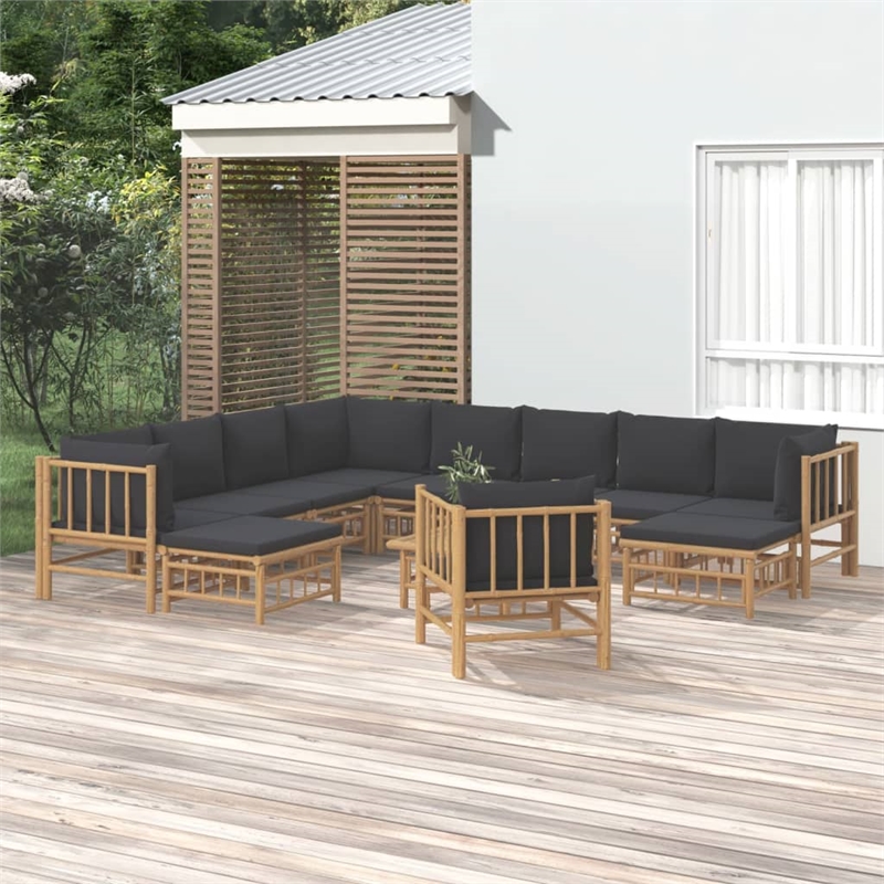 vidaXL Bamboo Garden Lounge Set in Gray/Natural
