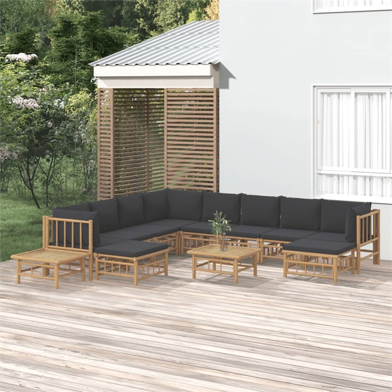 vidaXL 12 Piece Bamboo Garden Lounge Set in Gray