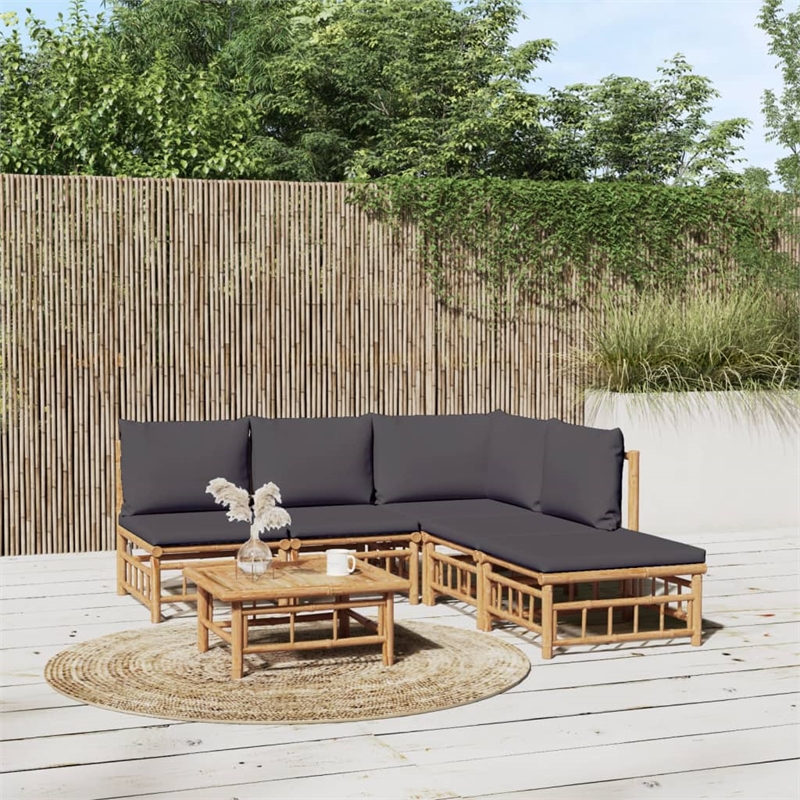 vidaXL 6 Piece Bamboo Medium Garden Lounge Set in Gray