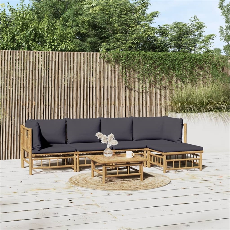 vidaXL 6 Piece Bamboo Garden Lounge Set in Gray/Natural