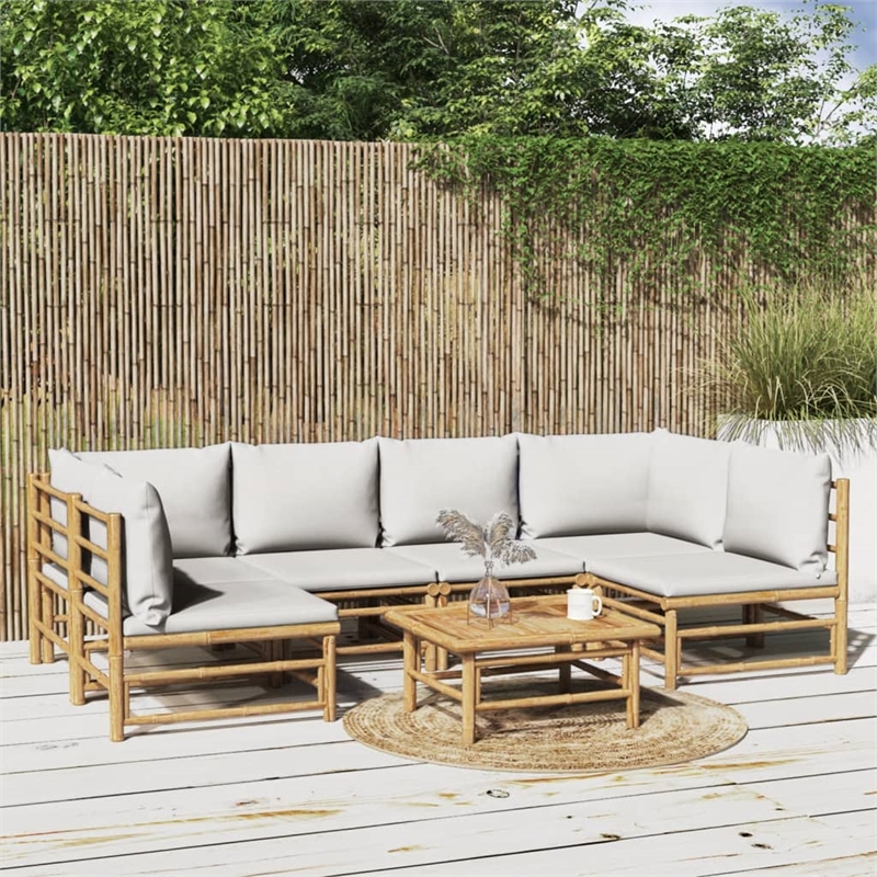 vidaXL 7 Piece Bamboo Garden Lounge Set in Gray/Natural