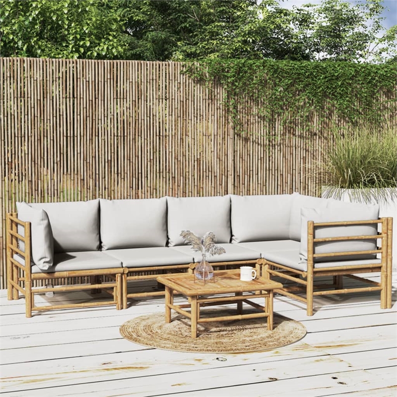 vidaXL Bamboo Large Garden Lounge Set in Gray/Natural