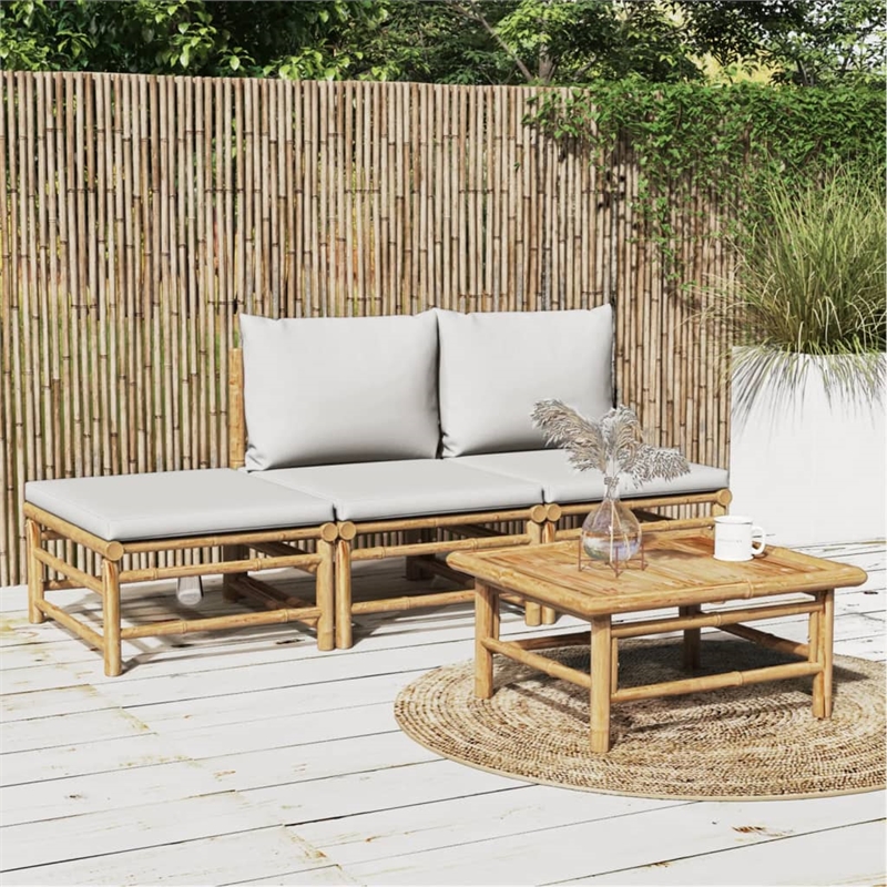 vidaXL Bamboo Small Garden Lounge Set in Gray