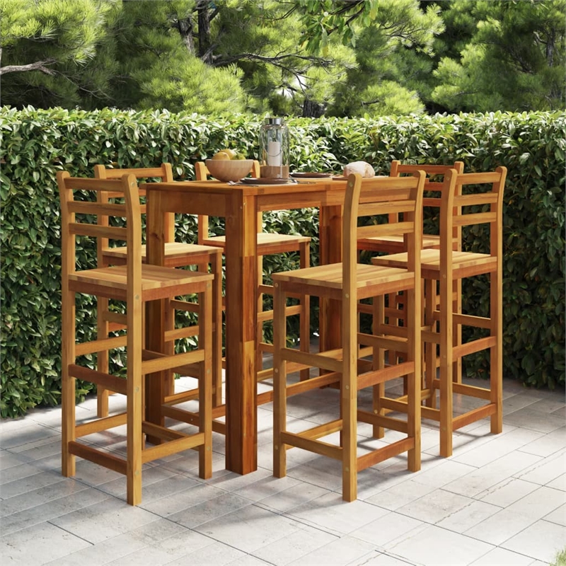 vidaXL 7 Piece Solid Acacia Wood Bar Set