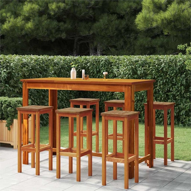 vidaXL Solid Acacia Wood Standard Bar Set in Brown