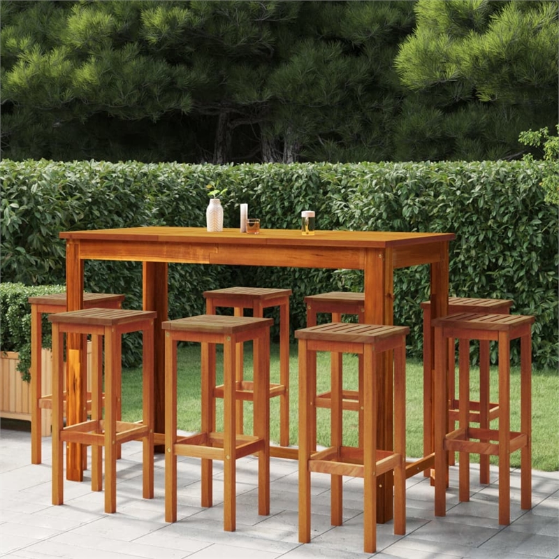 vidaXL 9 Piece Solid Acacia Wood Bar Set in Natural