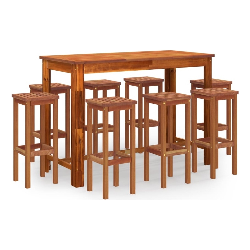 vidaXL 9 Piece Solid Acacia Wood Bar Set in Natural