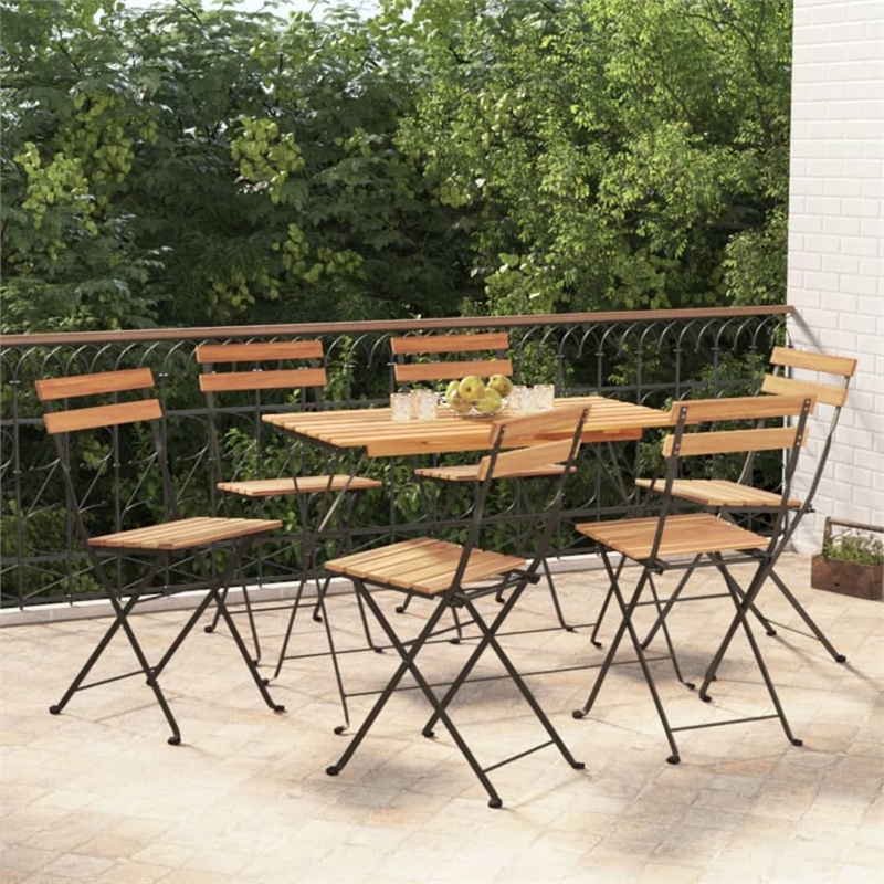 vidaXL 7 Piece Solid Acacia Wood Bistro Set in Black/Natural