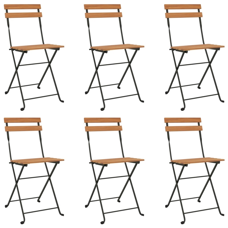 vidaXL 7 Piece Solid Acacia Wood Bistro Set in Black/Natural