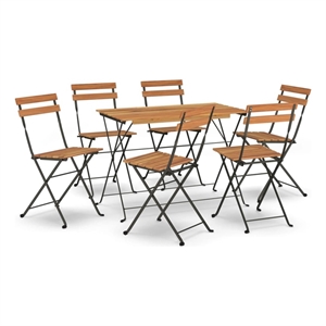 vidaXL 7 Piece Solid Acacia Wood Bistro Set in Black/Natural