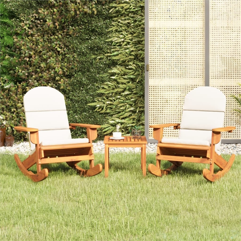 vidaXL 3 Piece Solid Acacia Wood Garden Lounge Set in White/Cream/Natural