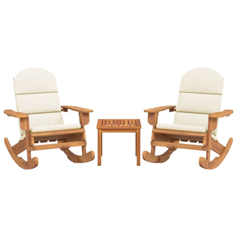 vidaXL 3 Piece Solid Acacia Wood Garden Lounge Set in White/Cream/Natural