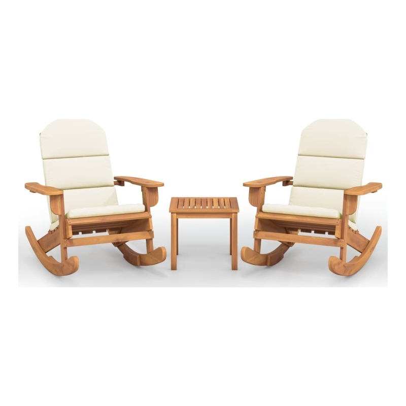 vidaXL 3 Piece Solid Acacia Wood Garden Lounge Set in White/Cream/Natural