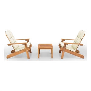 vidaXL 3 Piece Solid Acacia Wood Garden Lounge Set in White/Cream/Natural