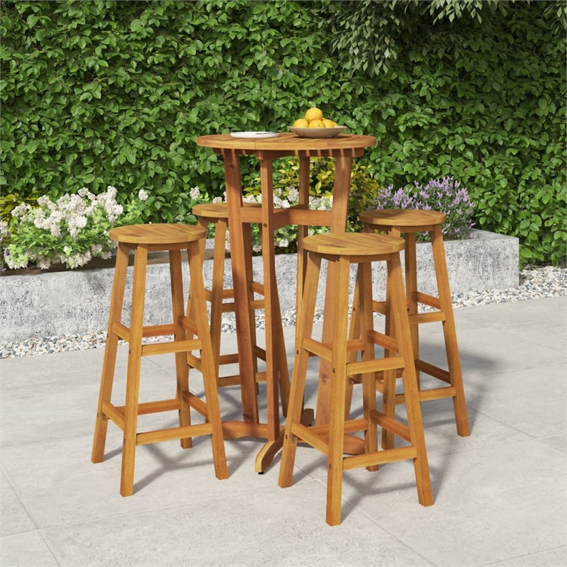 vidaXL 5 Piece Solid Acacia Wood Medium Bar Set in Natural