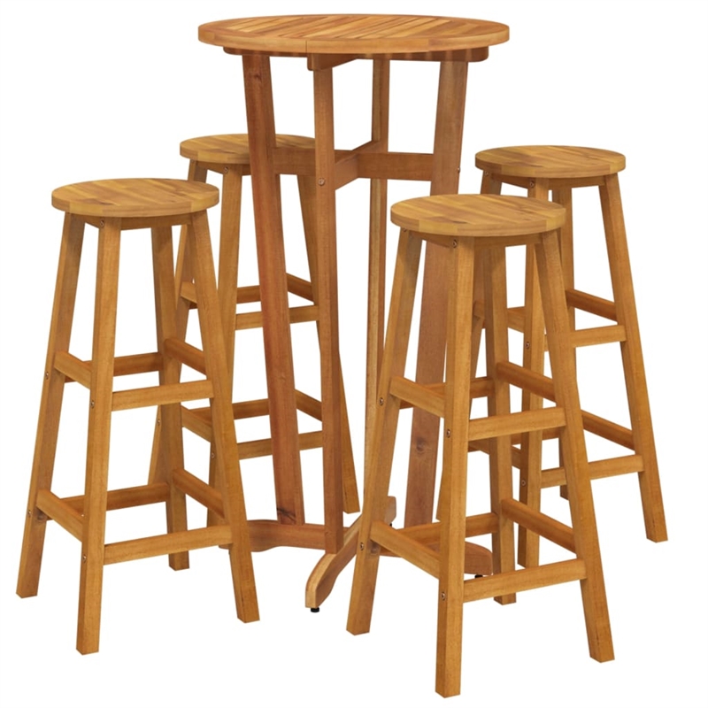 vidaXL 5 Piece Solid Acacia Wood Medium Bar Set in Natural