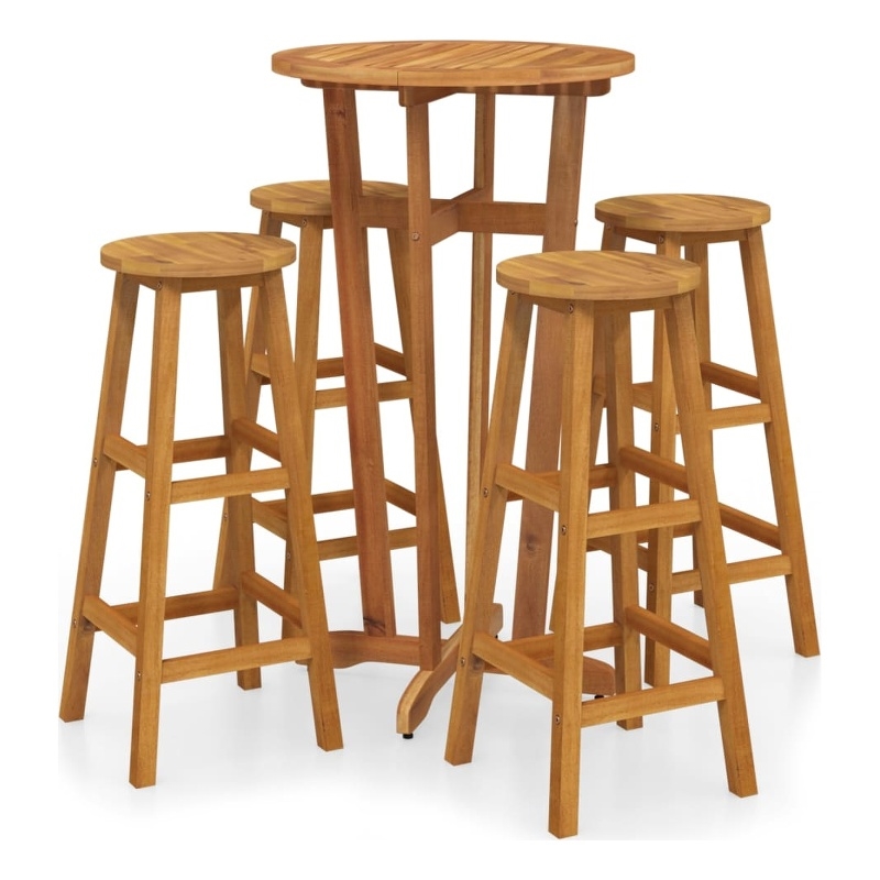 vidaXL 5 Piece Solid Acacia Wood Medium Bar Set in Natural