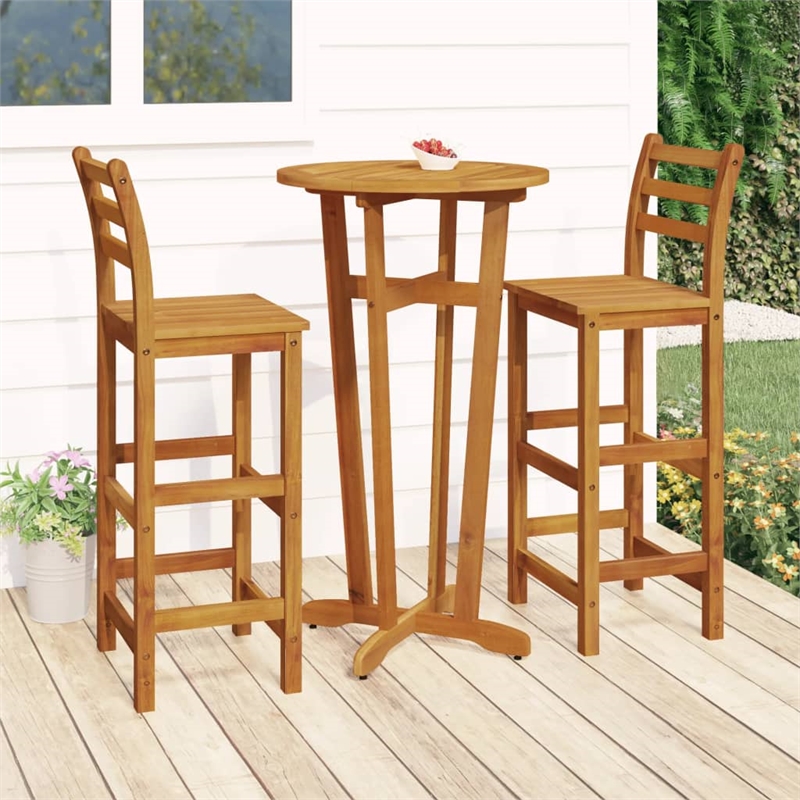 vidaXL 3 Piece Solid Acacia Wood Bar Set in Brown