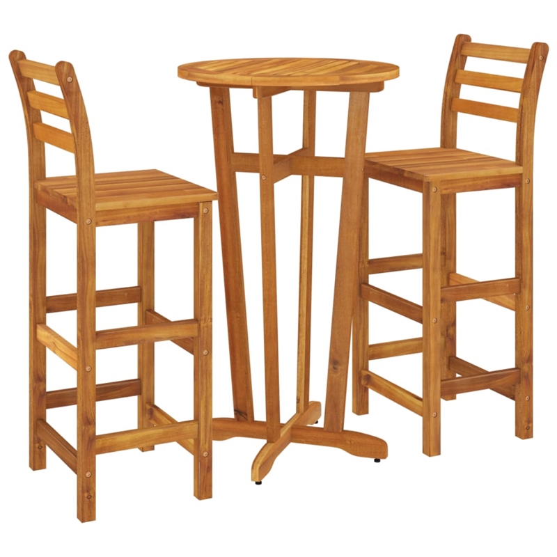 vidaXL 3 Piece Solid Acacia Wood Bar Set in Brown