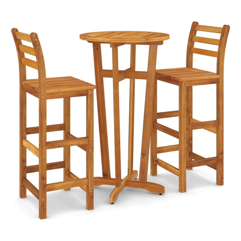 vidaXL 3 Piece Solid Acacia Wood Bar Set in Brown