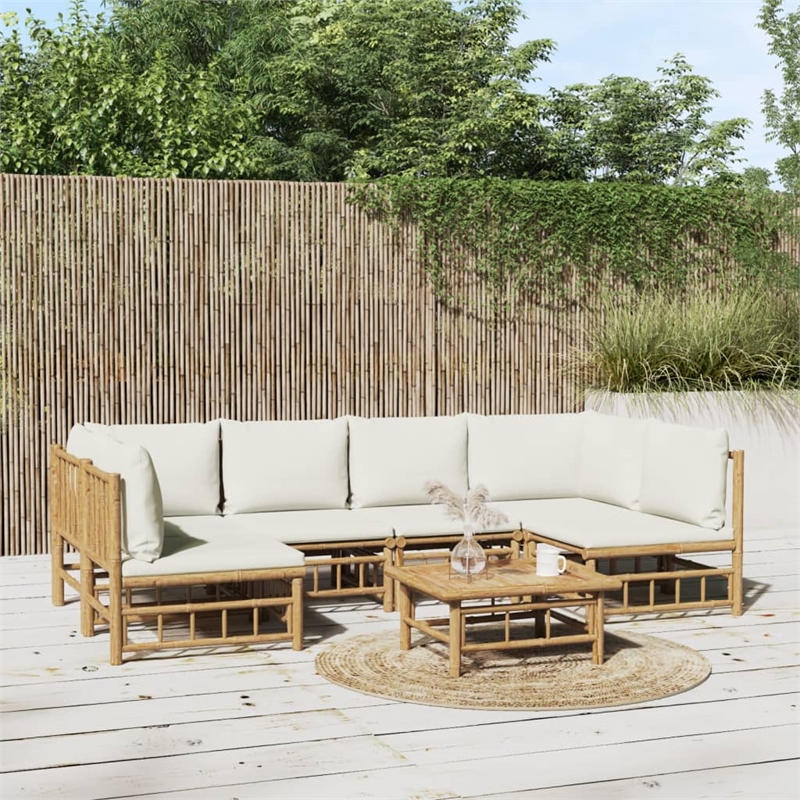 vidaXL 7 Piece Bamboo Large Garden Lounge Set in White/Cream