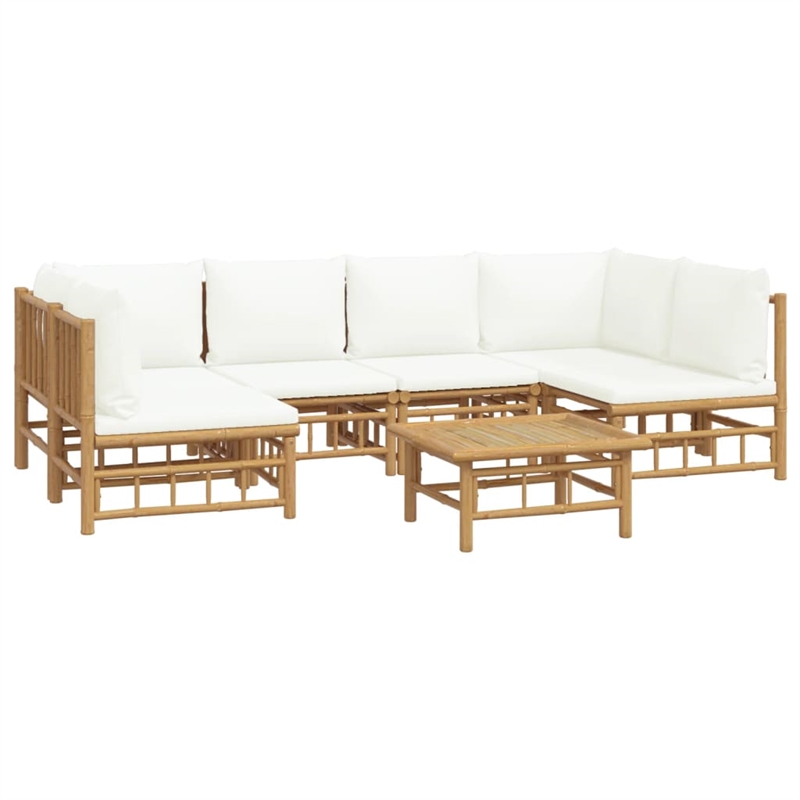 vidaXL 7 Piece Bamboo Large Garden Lounge Set in White/Cream