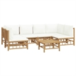 vidaXL 7 Piece Bamboo Large Garden Lounge Set in White/Cream