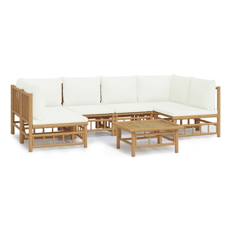 vidaXL 7 Piece Bamboo Large Garden Lounge Set in White/Cream