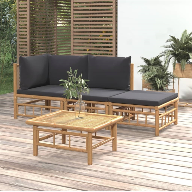 vidaXL 4 Piece Bamboo Garden Lounge Set in Gray/Natural