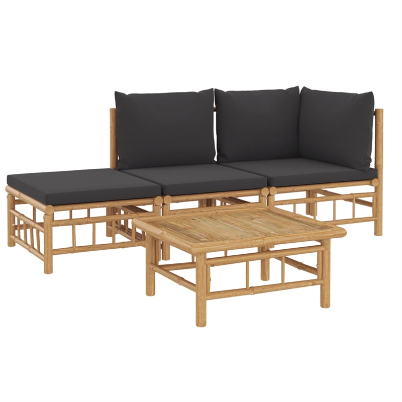 vidaXL 4 Piece Bamboo Garden Lounge Set in Gray/Natural