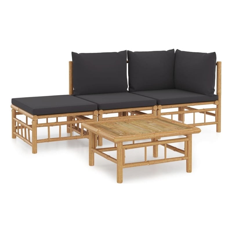 vidaXL 4 Piece Bamboo Garden Lounge Set in Gray/Natural