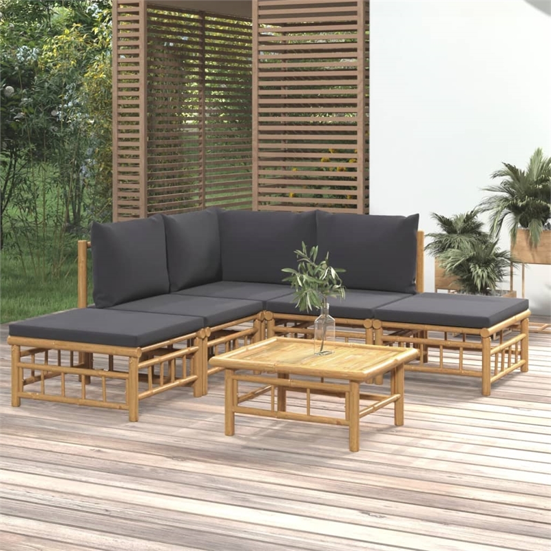 vidaXL 6 Piece Bamboo Medium Garden Lounge Set in Gray