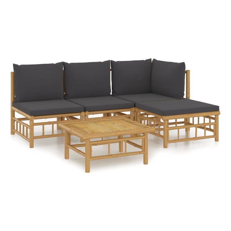 vidaXL 5 Piece Bamboo Garden Lounge Set in Gray/Natural