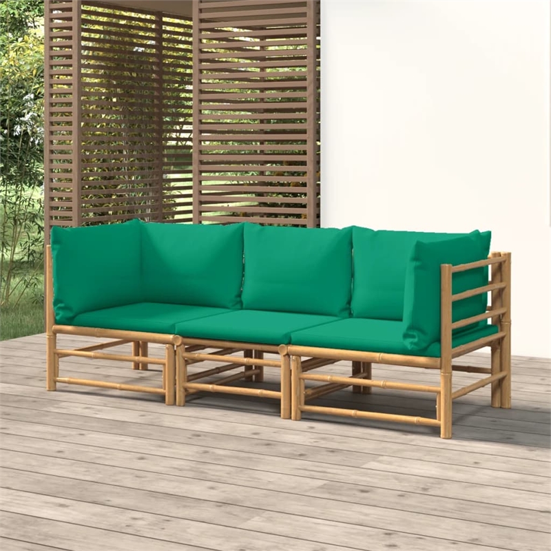 vidaXL 3 Piece Bamboo Small Garden Lounge Set in Green/Natural
