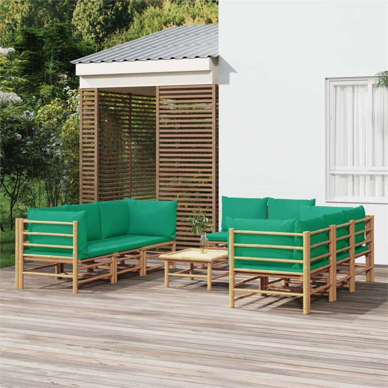 vidaXL 9 Piece Bamboo Garden Lounge Set in Green/Natural