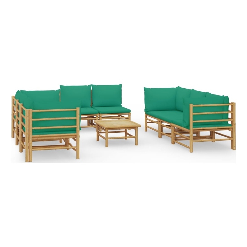vidaXL 9 Piece Bamboo Garden Lounge Set in Green/Natural