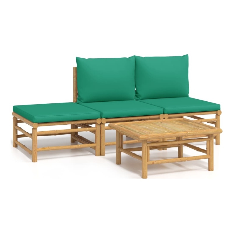 vidaXL 4 Piece Bamboo Small Garden Lounge Set in Green/Natural