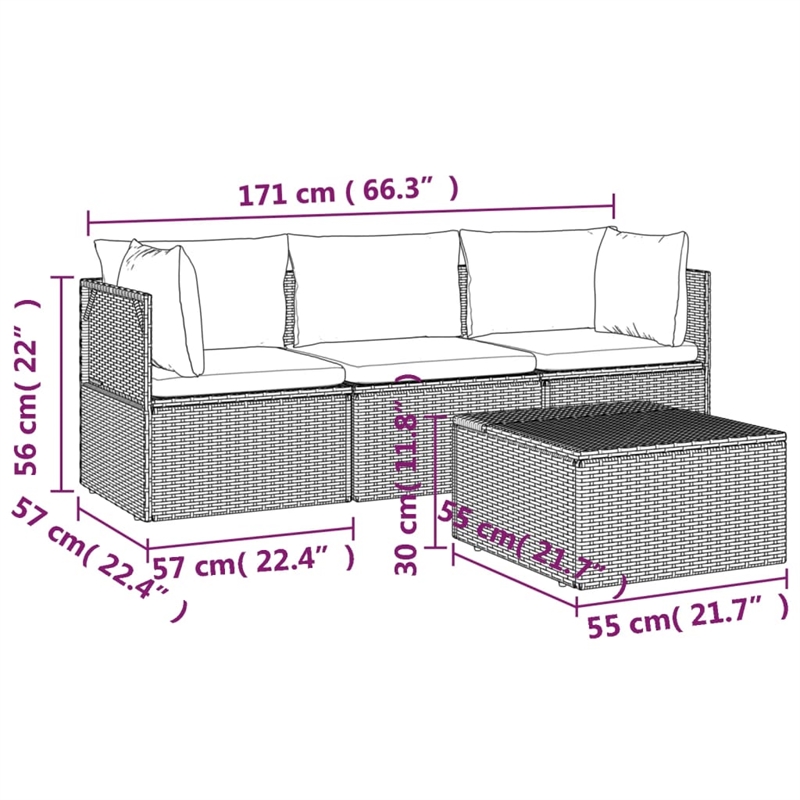vidaXL 4 Piece Small Garden Lounge Set in Gray