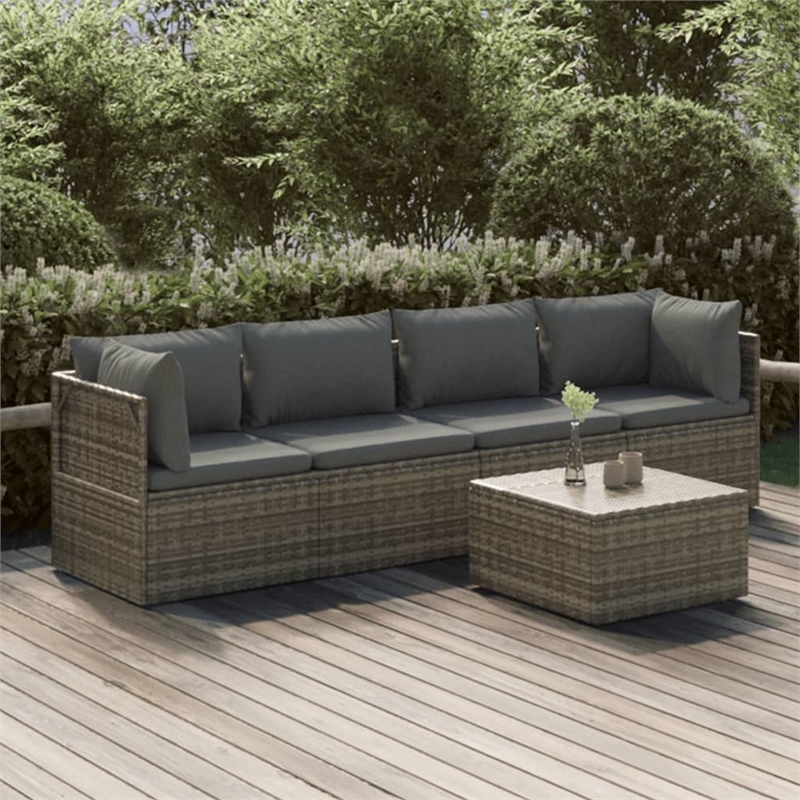 vidaXL 5 Piece Poly Rattan Garden Lounge Set in Gray