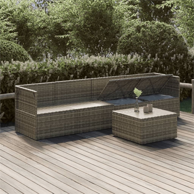 vidaXL 5 Piece Poly Rattan Garden Lounge Set in Gray