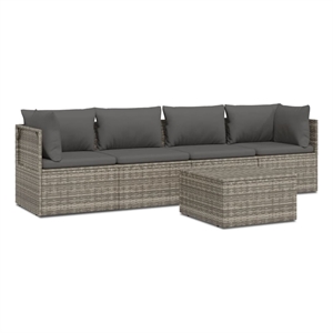 vidaXL 5 Piece Poly Rattan Garden Lounge Set in Gray