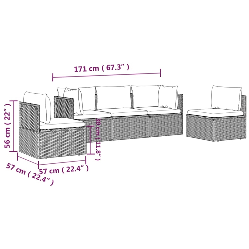 vidaXL 5 Piece Steel Garden Lounge Set in Gray