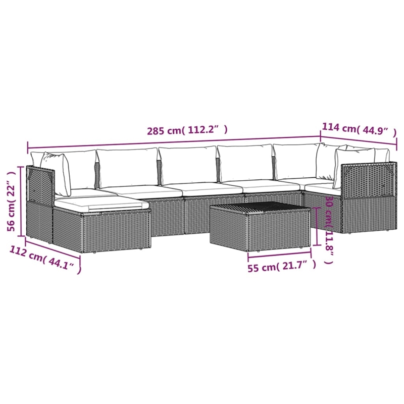vidaXL 8 Piece Steel Garden Lounge Set in Gray
