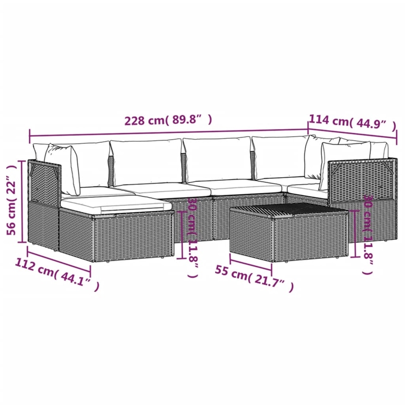vidaXL 7 Piece Steel Garden Lounge Set in Gray