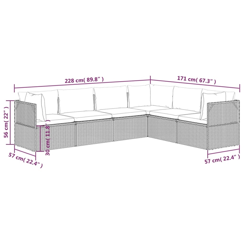 vidaXL 6 Piece Steel Garden Lounge Set in Gray