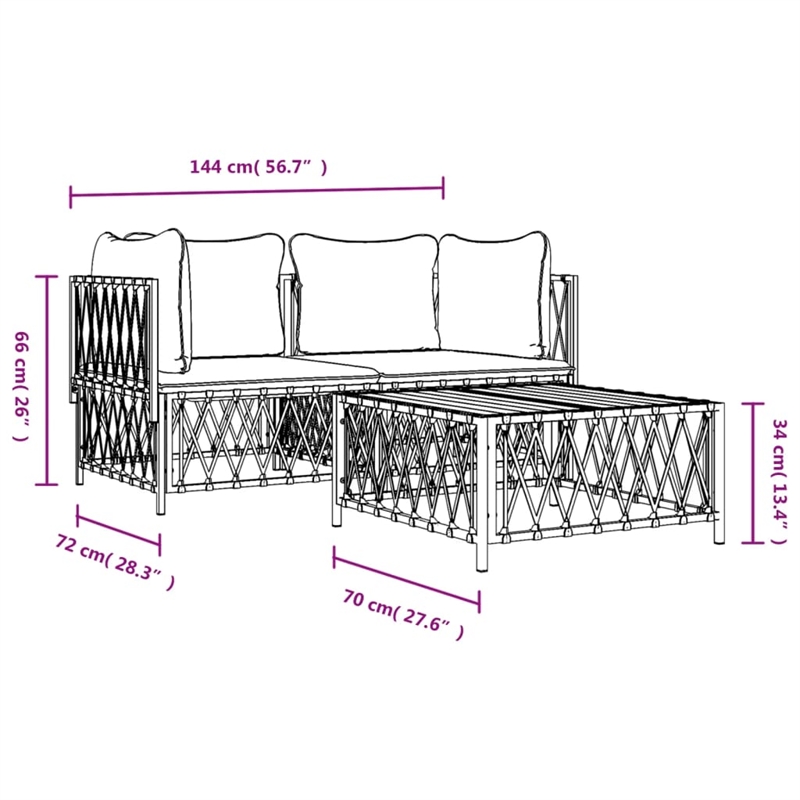 vidaXL 3 Piece Steel Garden Lounge Set in Anthracite