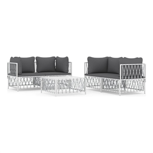 vidaXL 5 Piece Steel Garden Lounge Set in White/Gray