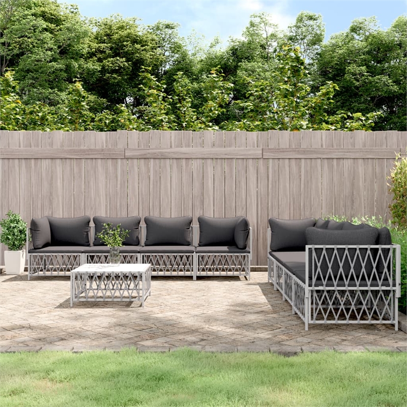 vidaXL 9 Piece Steel Garden Lounge Set in White/Gray