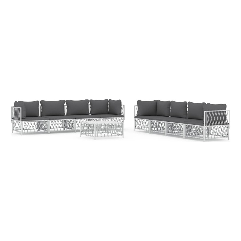 vidaXL 9 Piece Steel Garden Lounge Set in White/Gray